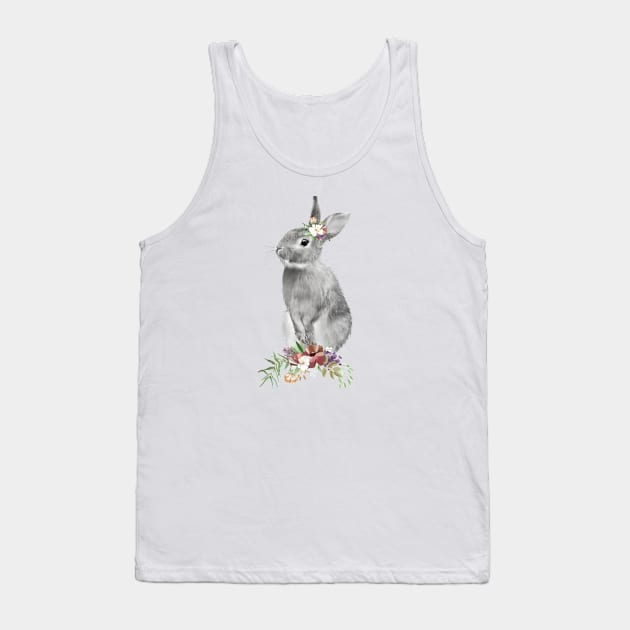 Black White Floral Easter Bunny Tank Top by ColorFlowCreations